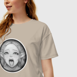 Женская футболка хлопок Oversize Ахегао эльфийка - фото 2