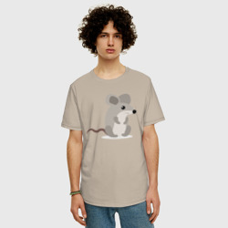 Мужская футболка хлопок Oversize Серый мышонок сидит - фото 2