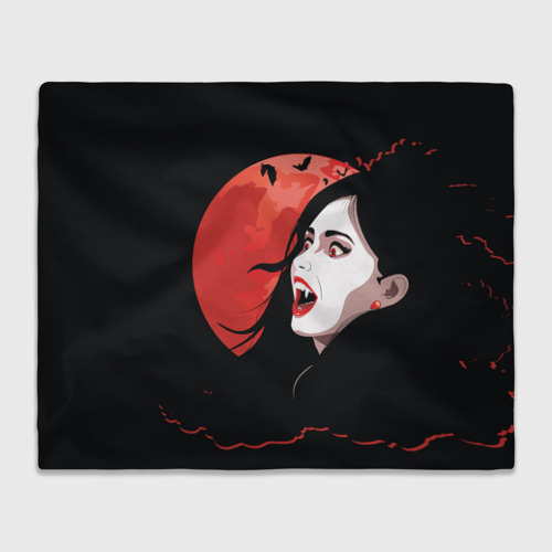 Плед 3D с принтом Вампирша на фоне красной луны, вид спереди #2