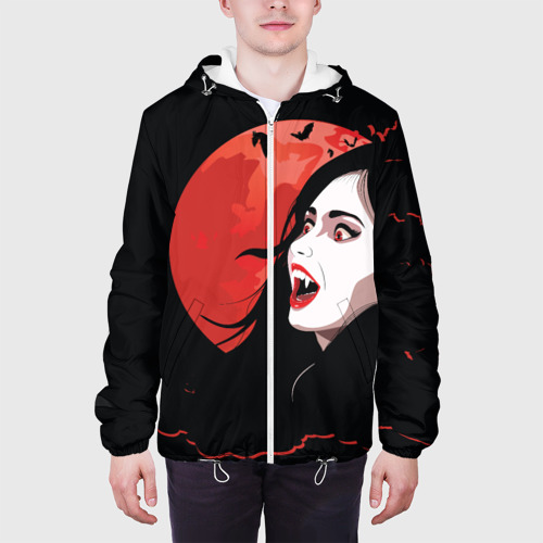Мужская куртка 3D с принтом Вампирша на фоне красной луны, вид сбоку #3