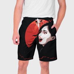 Мужские шорты 3D Вампирша на фоне красной луны