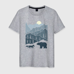 Лиса и медведь в горах – Мужская футболка хлопок с принтом купить со скидкой в -20%
