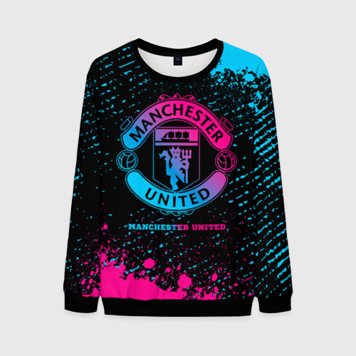 Мужской свитшот 3D Manchester United - neon gradient, цвет черный