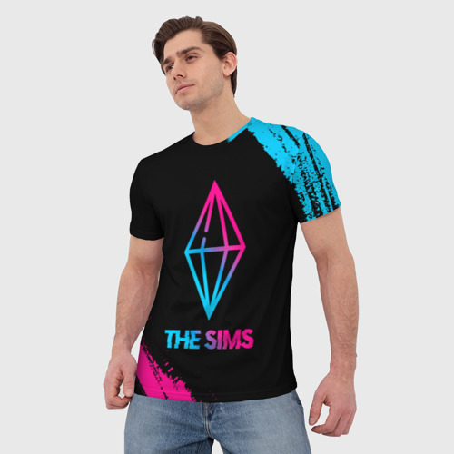 Мужская футболка 3D The Sims - neon gradient, цвет 3D печать - фото 3