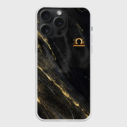 Чехол силиконовый для Apple iPhone 15 Pro Мax матовый Символ знака зодиака Весы черно-золотой