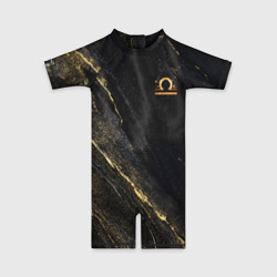 Детский купальный костюм 3D Символ знака зодиака Весы черно-золотой