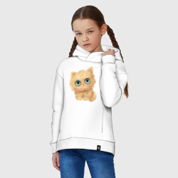 Худи с принтом Пушистый котенок с большими глазами для ребенка, вид на модели спереди №2. Цвет основы: белый