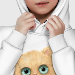 Худи с принтом Пушистый котенок с большими глазами для ребенка, вид на модели спереди №5. Цвет основы: белый