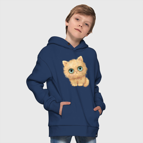 Детское худи Oversize хлопок Пушистый котенок с большими глазами, цвет темно-синий - фото 9