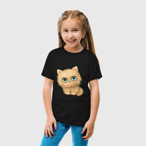 Детская футболка хлопок Пушистый котенок с большими глазами, цвет черный - фото 5
