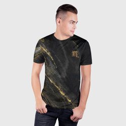 Мужская футболка 3D Slim Символ знака зодиака Скорпион черно-золотой - фото 2