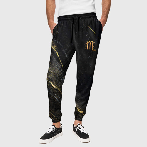 Мужские брюки 3D Символ знака зодиака Скорпион черно-золотой, цвет 3D печать - фото 4