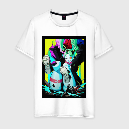 Мужская футболка из хлопка с принтом Ребекка давит - Киберпанк аниме, вид спереди №1