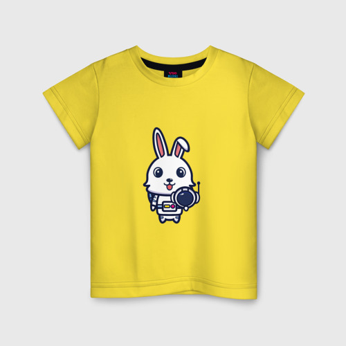 Детская футболка хлопок с принтом Кролик - Космонавт, вид спереди #2