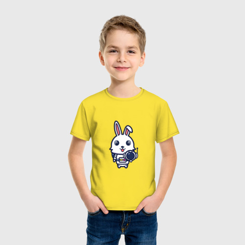 Детская футболка хлопок с принтом Кролик - Космонавт, фото на моделе #1