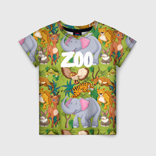 Детская футболка с принтом Веселые зверюшки, вид спереди №1