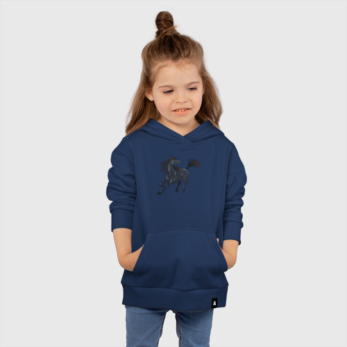 Детская толстовка хлопок Лошадь мустанг, цвет темно-синий - фото 4