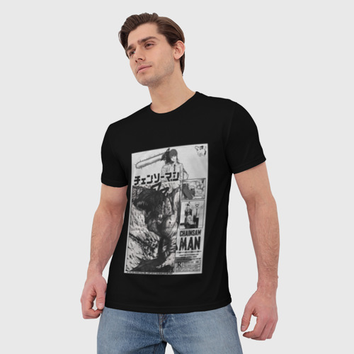 Мужская футболка 3D с принтом Человек-бензопила Дэндзи и Пауэр постер, фото на моделе #1