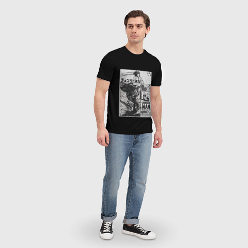 Мужская футболка 3D с принтом Человек-бензопила Дэндзи и Пауэр постер, вид сбоку #3