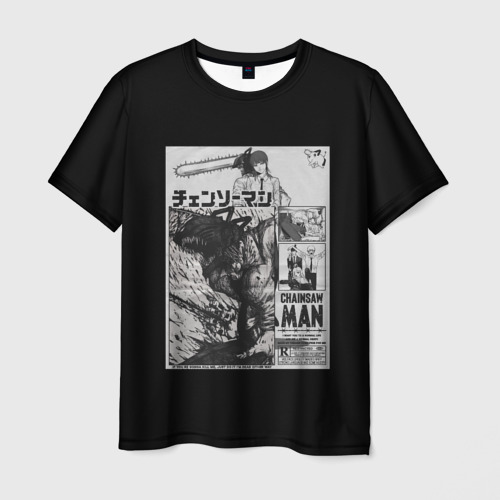 Мужская футболка 3D с принтом Человек-бензопила Дэндзи и Пауэр постер, вид спереди #2