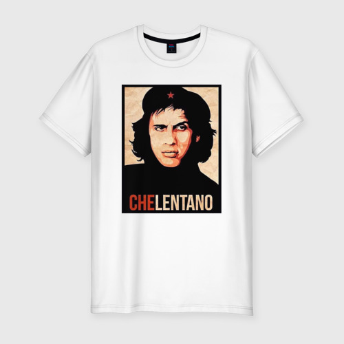 Мужская приталенная футболка из хлопка с принтом Челентано - Че Гевара, вид спереди №1
