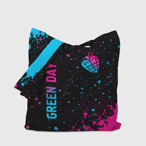 Шоппер 3D с принтом Green Day - neon gradient: надпись, символ, вид сбоку #3