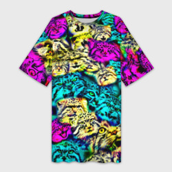 Платье-футболка 3D Психоделические манулы