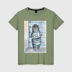 Женская футболка хлопок Акварельный рисунок плохой кот