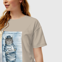Женская футболка хлопок Oversize Акварельный рисунок плохой кот - фото 2