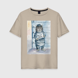 Женская футболка хлопок Oversize Акварельный рисунок плохой кот