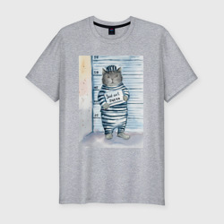 Мужская футболка хлопок Slim Акварельный рисунок плохой кот
