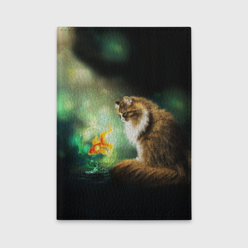 Обложка для автодокументов Кот с золотой рыбкой, цвет бирюзовый