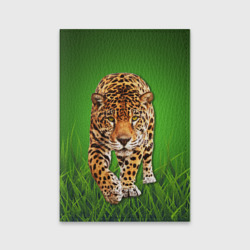 Обложка для паспорта матовая кожа Леопард на фоне травы