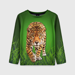 Леопард на фоне травы – Детский лонгслив 3D с принтом купить со скидкой в -20%
