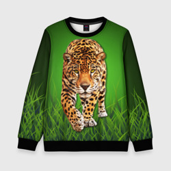Детский свитшот 3D Леопард на фоне травы