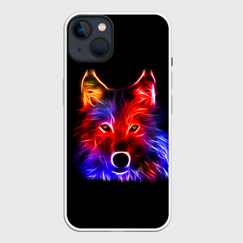 Чехол для iPhone 14 Plus с принтом Неоновый светящийся волк, вид спереди №1