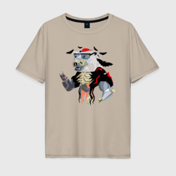 Мужская футболка хлопок Oversize Медведь - зомби, окруженный летучими мышами - halloween
