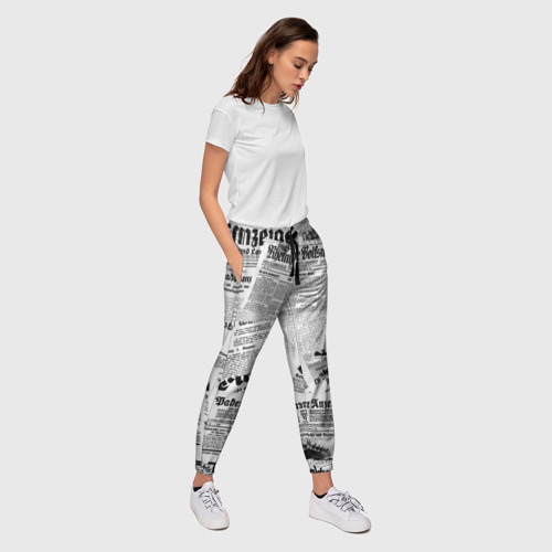 Женские брюки 3D Газетный коллаж, цвет 3D печать - фото 5