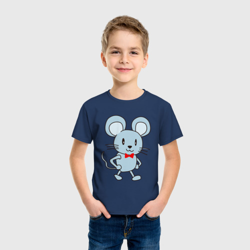 Детская футболка хлопок Мышонок с бантиком, цвет темно-синий - фото 3