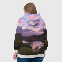Толстовка с принтом Пейзаж вечерней реки и леса для женщины, вид на модели сзади №3. Цвет основы: белый