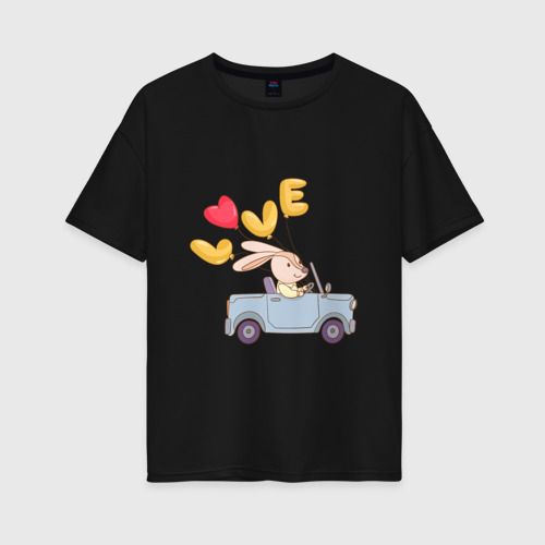Женская футболка хлопок Oversize с принтом Кролик - С Любовью, вид спереди #2