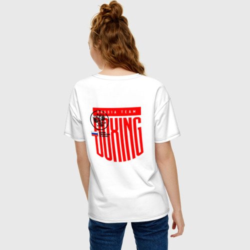 Женская футболка хлопок Oversize с принтом Boxing federation of Russia, вид сзади #2