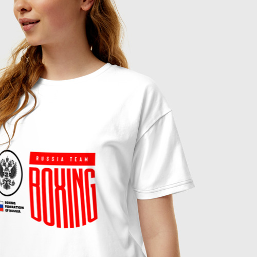 Женская футболка хлопок Oversize с принтом Boxing federation of Russia, фото на моделе #1
