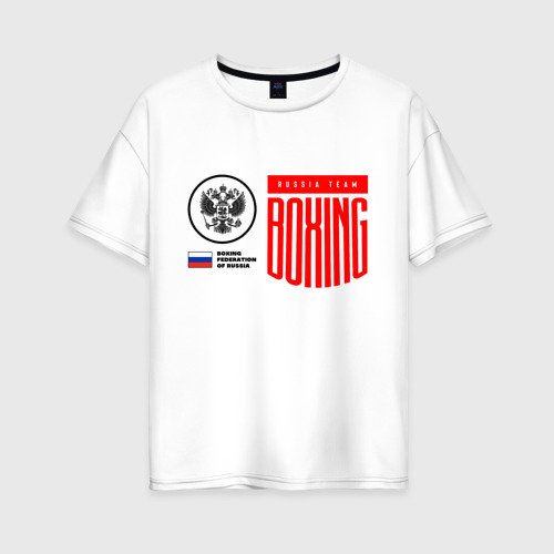 Женская футболка хлопок Oversize с принтом Boxing federation of Russia, вид спереди #2