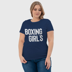 Футболка с принтом Boxing girls для женщины, вид на модели спереди №4. Цвет основы: темно-синий