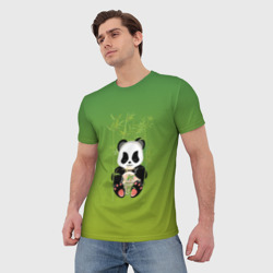 Мужская футболка 3D Панда сидит среди бамбука и есть лапшу - фото 2