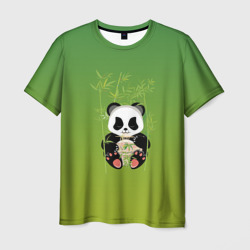 Мужская футболка 3D Панда сидит среди бамбука и есть лапшу