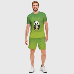 Мужской костюм с шортами 3D Панда сидит среди бамбука и есть лапшу - фото 2