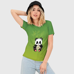 Женская футболка 3D Slim Панда сидит среди бамбука и есть лапшу - фото 2