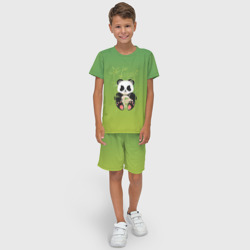 Детский костюм с шортами 3D Панда сидит среди бамбука и есть лапшу - фото 2